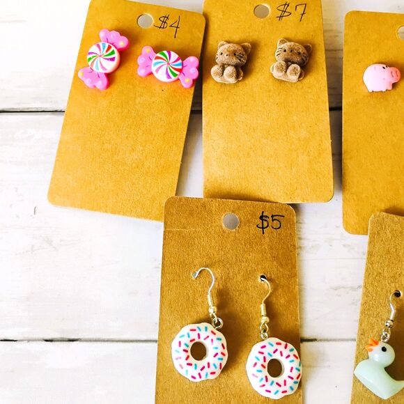 NEW 10 Pair Novelty 3D Earrings Rainbows, Cheese, Donuts, Drinks Funky Eclectic - Picture 5 of 5